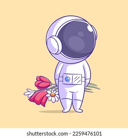 Astronaut carrying wreath in hand