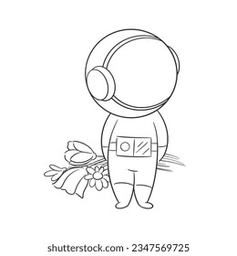 Astronaut carrying wreath in hand for coloring