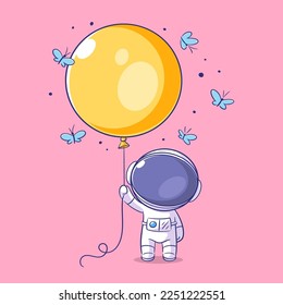 Astronaut carrying a yellow balloon
