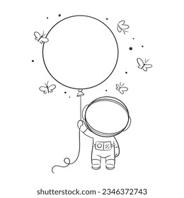 Astronaut carrying a yellow balloon for coloring