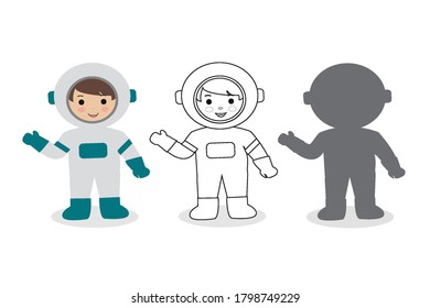 Astronaut Cartoon Black and white Illustration Vector