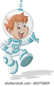 Astronaut Cartoon Boy In Outer Space Suit