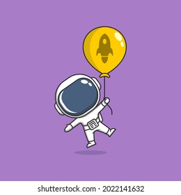 astronaut cartoon character hovering holding balloon .vector illustration for kid or mascot logo