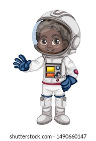Astronaut Cartoon Character in Outer Space Suit. Astronaut Boy isolated on White Background. Cartoon Kid Wearing Astronaut Costume. Vector Illustration for Children Books and Games