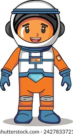 Astronaut cartoon character standing on a white background