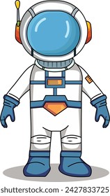 Astronaut cartoon character standing on a white background