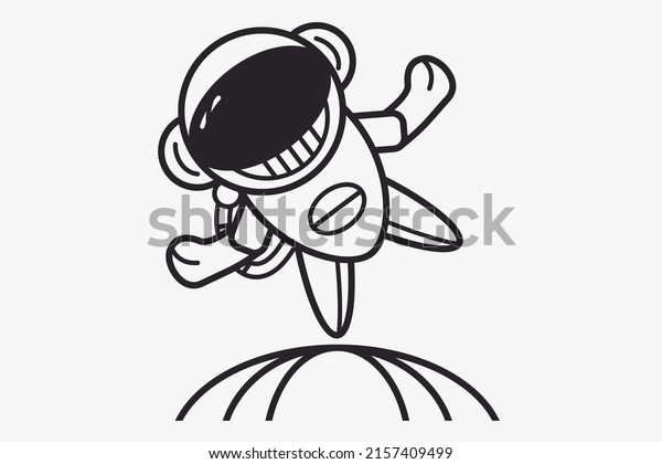 Astronaut. Astronaut cartoon. Cute\
doodles. An astronaut hovers above the surface of the\
moon