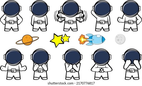 astronaut cartoon expressions pack collection in vector format