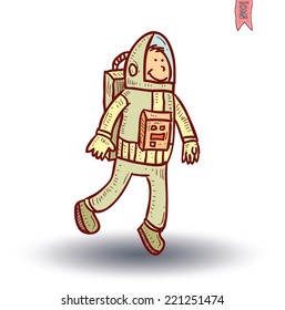 astronaut cartoon icon, vector illustration.