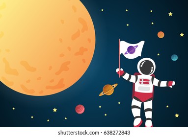 Astronaut cartoon on the moon in space,vector