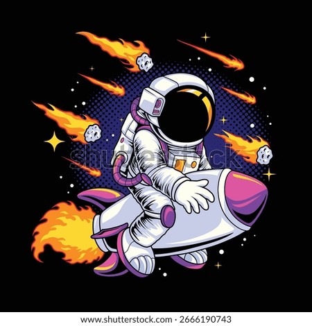 Astronaut cartoon riding a rocket
