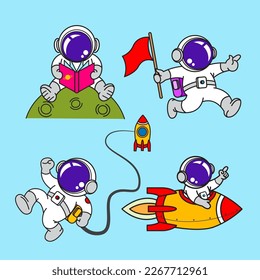 Astronaut cartoon set, animation , flat design, super hero, Vector
Illustration.