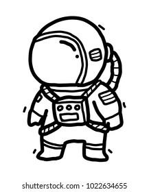 astronaut / cartoon vector and illustration, black and white, hand drawn, sketch style, isolated on white background.