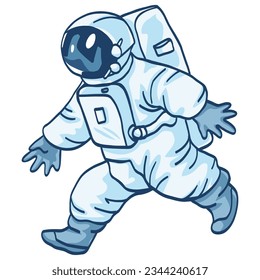 Dibujo de un astronauta caminando sobre la ilustración de un vector de sobrevuelo