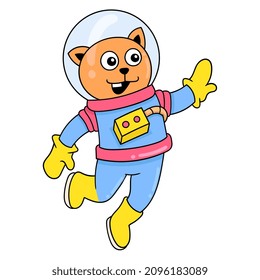 astronaut cat exploring space happy face, vector illustration art. doodle icon image kawaii.