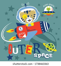 astronaut cat funny animal cartoon,vector illustration