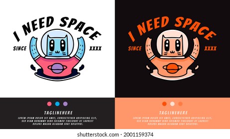 astronaut cat in hype style. illustration for t shirt, poster, logo, sticker, or apparel merchandise.