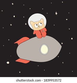 Astronaut cat on a rocket.