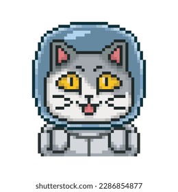 Astronaut cat, pixel art animal