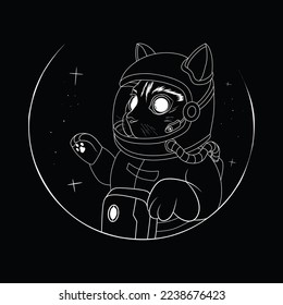 Astronaut Cat with a Simple and Highly Artificial Line Art Illustration Design.Designs Concept for T-shirts,Logo Brand,Restourant banner, Stickers, or Posters.