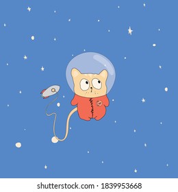 Astronaut cat soars in space.