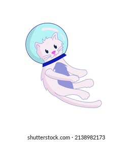 Astronaut cat in a spacesuit helmet Cartoon vector illustration on white background