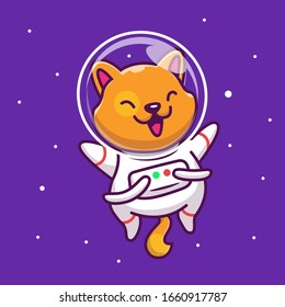 Astronaut Cat Vector Icon Illustration. Cat In Space Mascot Cartoon Character. Animal Icon Concept White Isolated. Flat Cartoon Style Suitable for Web Landing Page, Banner, Flyer, Sticker, Card