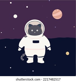 Astronaut cat wandering in space character graphic illustration cartoon design 

