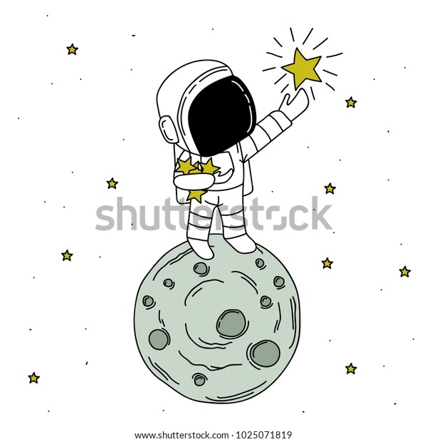 Astronaut Catch Stars Bagcartoon Childish Vector Stock Vector (Royalty ...