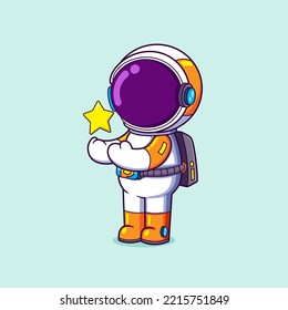 The astronaut is catching a bright star from the sky and so happy of illustration