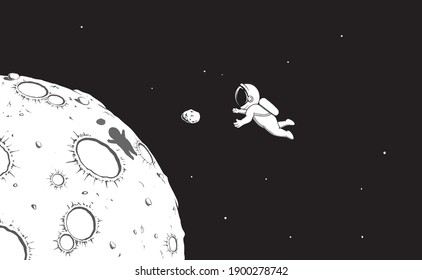 Astronaut catching the mini asteroid.Spaceman plays in space.Vector illustration