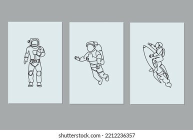 Astronaut catching star logo. Continuous one line drawing. Vector illustration