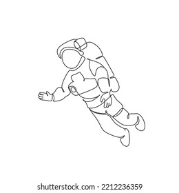 Astronaut catching star logo. Continuous one line drawing. Vector illustration