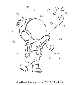 Astronaut catching stars in the sky for coloring