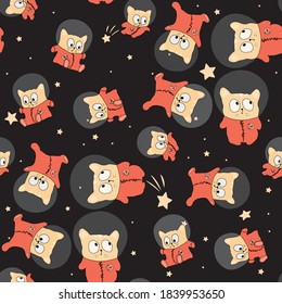 Astronaut cats against the background of the stars. Endless pattern.