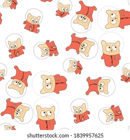 Astronaut cats against the background of the stars. Without background. Endless pattern.