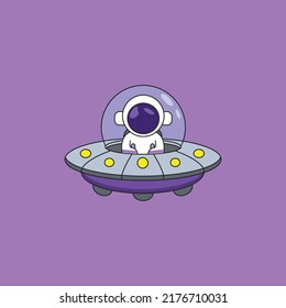 astronaut character with alien plane logo vector icon, good for children's drawing books, children's education.