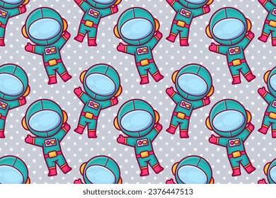 astronaut character cartoon seamless pattern vector illustration 