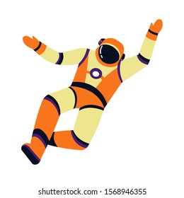 Astronaut character, cartoon spaceman, cosmonaut in motion isolated icon vector. Helmet and pressure suit, space explorer in spacesuit. Cosmos and foreign planet exploration, interstellar expedition