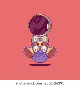 An Astronaut character is floating on top of a planet vector illustration. Science, mascot design concept.