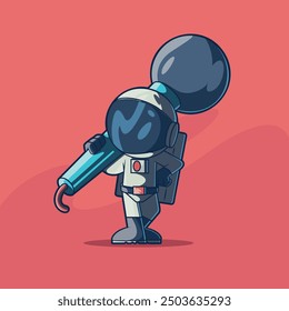 Astronaut character holding a microphone vector illustration. Podcast, tech design concept.