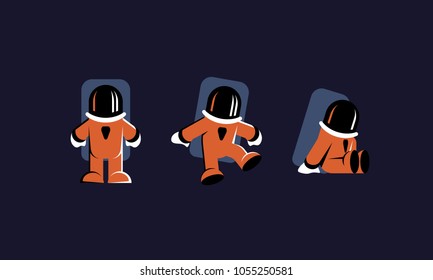 Astronaut character set. Flat astronaut characters in an orange space suit.