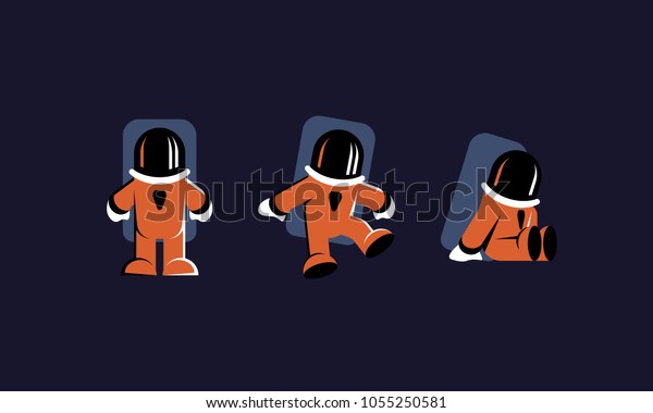 Astronaut character set. Flat astronaut characters\
in an orange space\
suit.