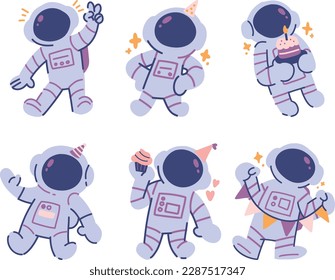 Astronaut character set. Vector illustration in cartoon style isolated on white background.