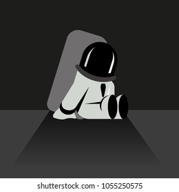 Astronaut character sitting on the surface of the planet.