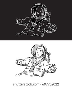Astronaut character sketch Vector illustration on black and whites