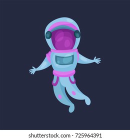 Astronaut character in space suit, spaceman flying in Space cartoon vector Illustration