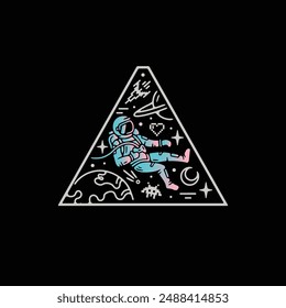 Astronaut character in space in a triangle shape model
