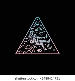 Astronaut character in space in a triangle shape model
