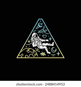 Astronaut character in space in a triangle shape model
